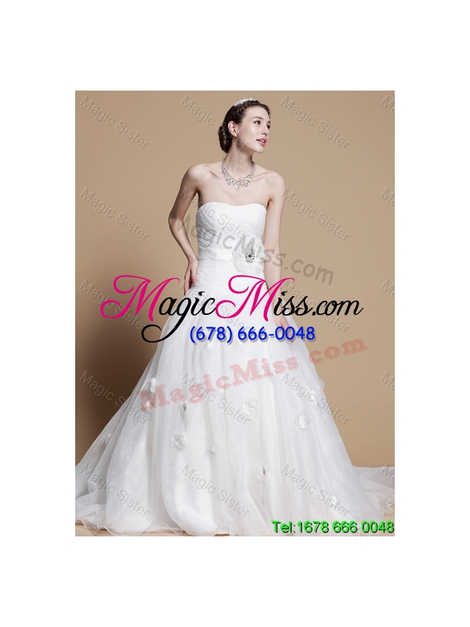 wholesale 2016 romantic a line strapless wedding dresses with hand made flowers