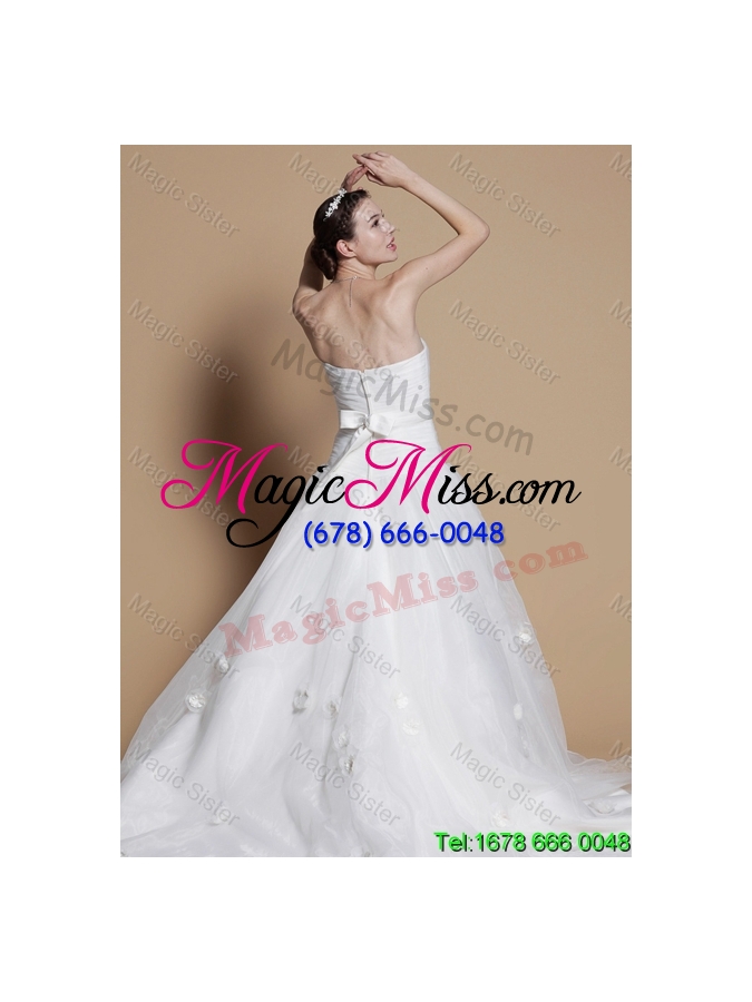 wholesale 2016 romantic a line strapless wedding dresses with hand made flowers