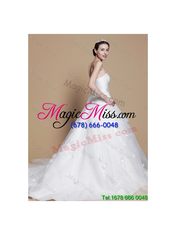 wholesale 2016 romantic a line strapless wedding dresses with hand made flowers