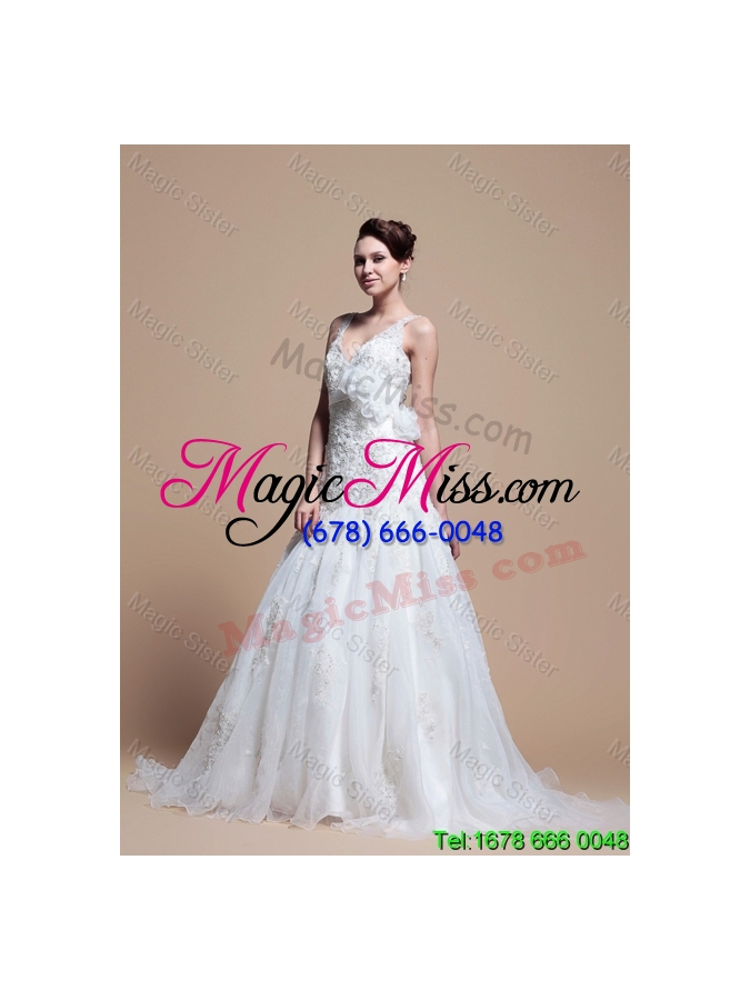 wholesale 2016 romantic a line v neck wedding dresses with hand made flowers