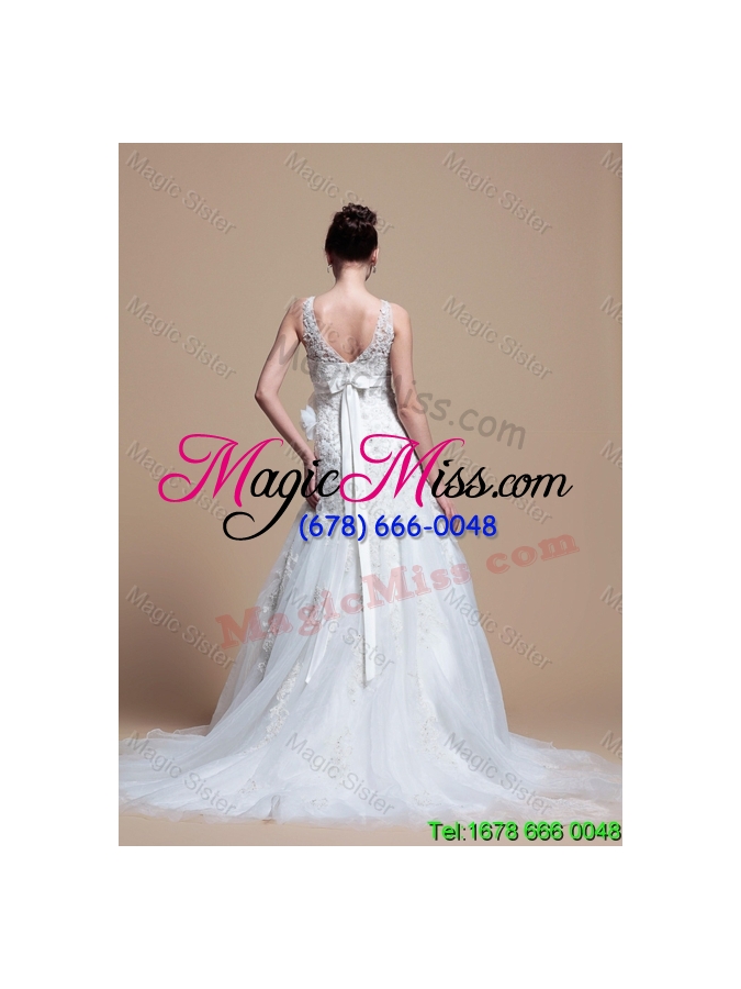 wholesale 2016 romantic a line v neck wedding dresses with hand made flowers