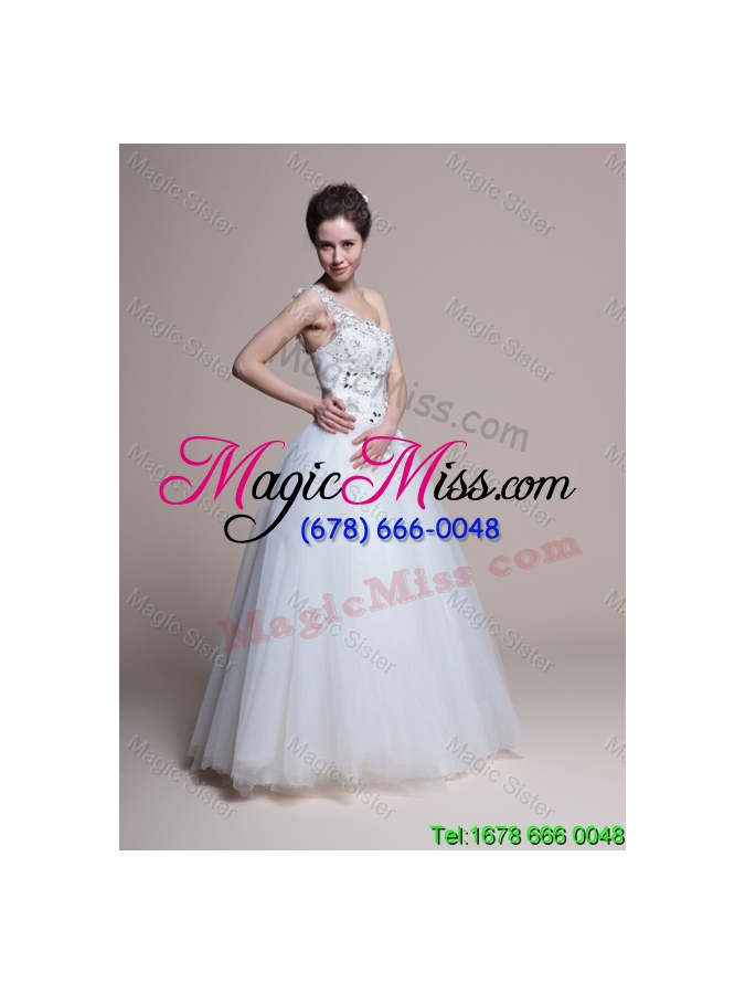 wholesale 2015 winter popular a line one shoulder appliques wedding dresses in tulle