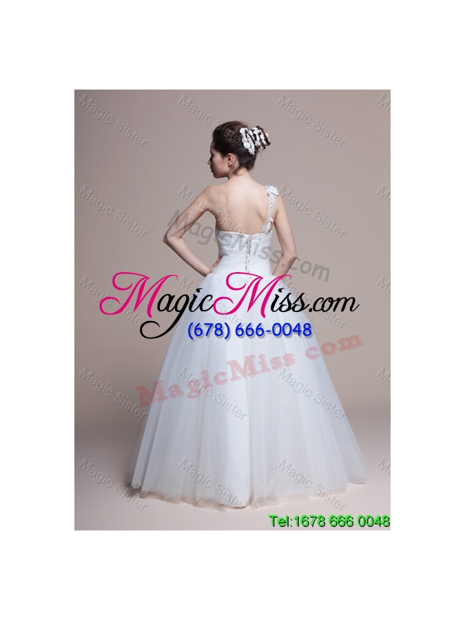 wholesale 2015 winter popular a line one shoulder appliques wedding dresses in tulle