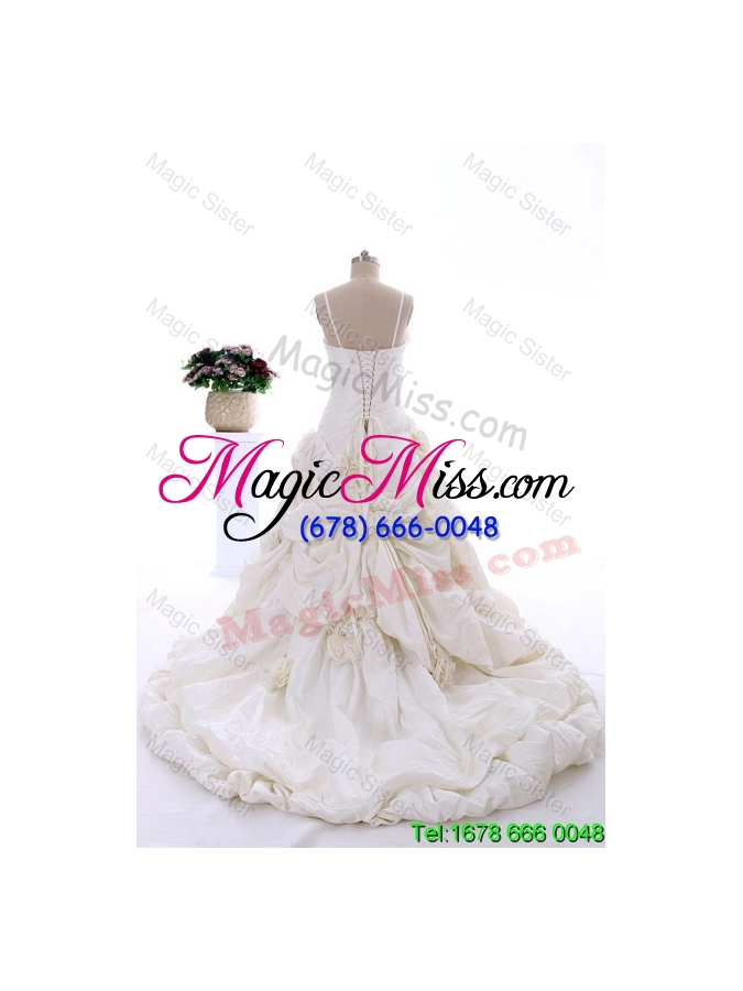 wholesale 2015 winter classical hand made flowers court train wedding dresses