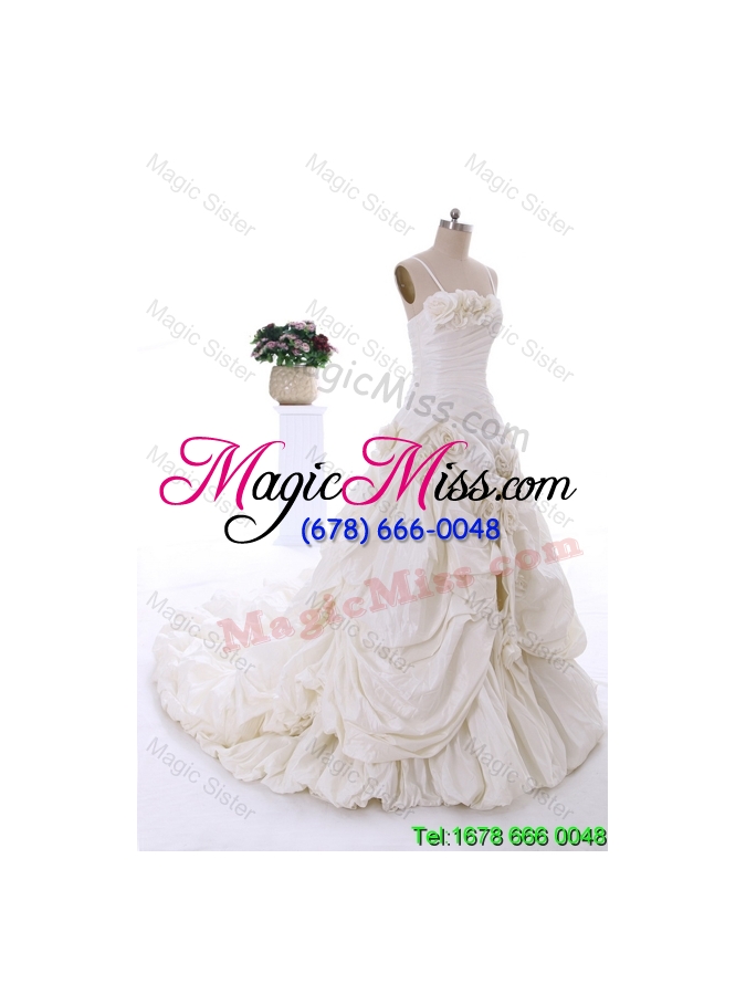 wholesale 2015 winter classical hand made flowers court train wedding dresses