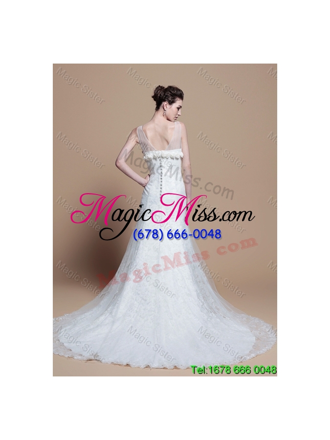 wholesale 2015 winter popular lace a line wedding dresses with hand made flowers