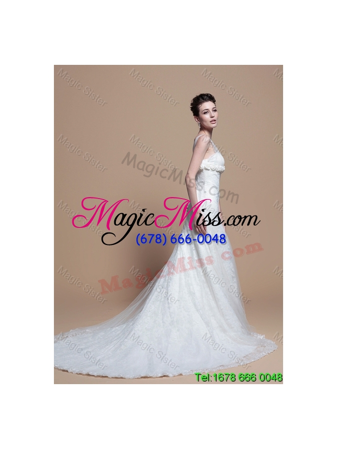 wholesale 2015 winter popular lace a line wedding dresses with hand made flowers