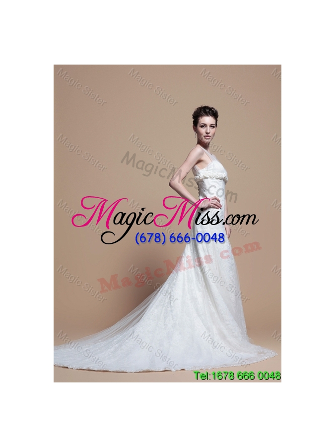 wholesale 2015 winter popular lace a line wedding dresses with hand made flowers