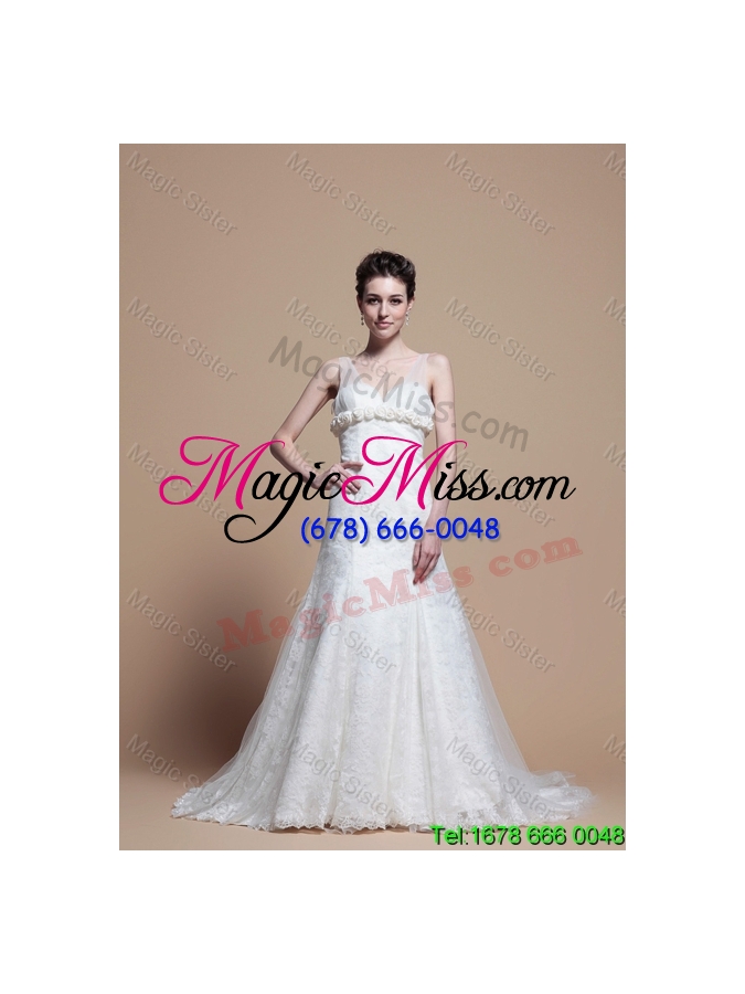 wholesale 2015 winter popular lace a line wedding dresses with hand made flowers