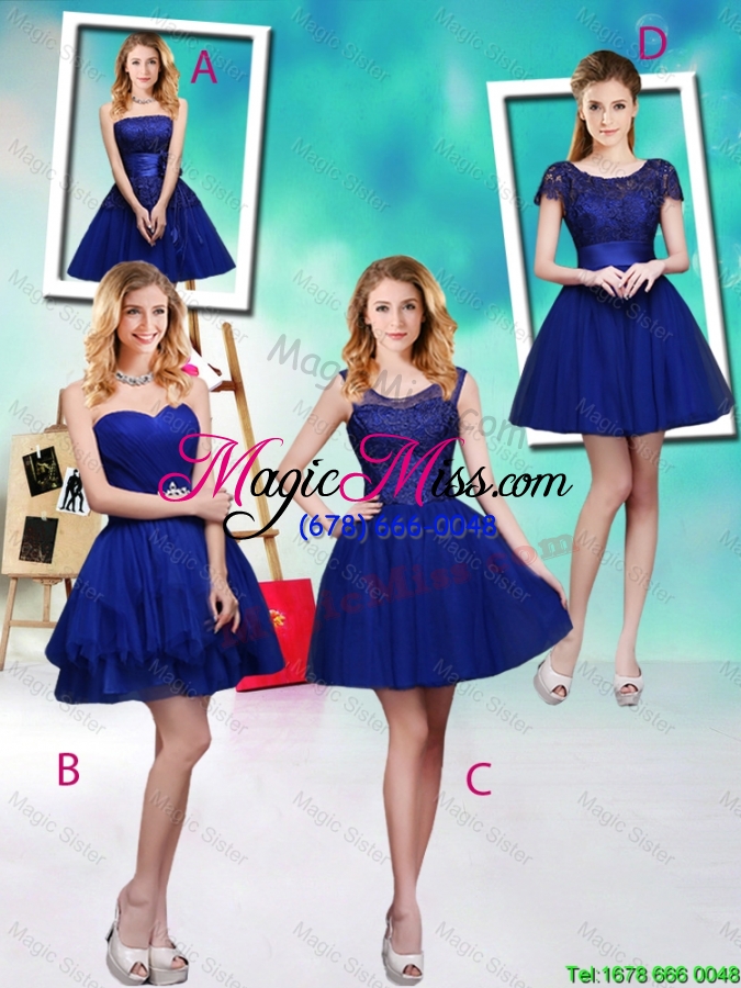 wholesale popular hand made flowers royal blue bridesmaid dresses with appliques