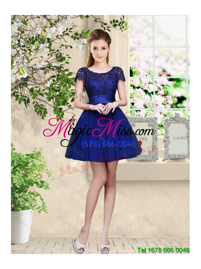 wholesale popular hand made flowers royal blue bridesmaid dresses with appliques