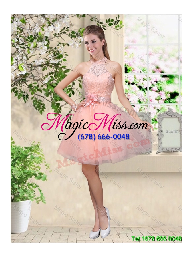 wholesale discount off the shoulder hand made flowers bridesmaid dresses in baby pink