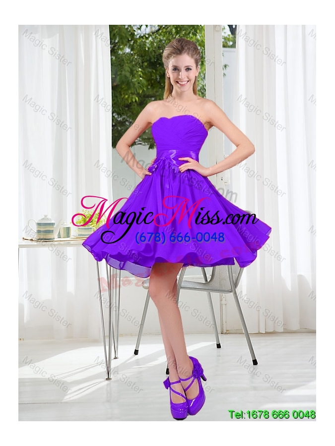 wholesale 2016 fall a line bowknot prom dresses in purple