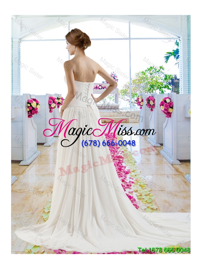 wholesale 2016 best strapless ruched beach wedding dresses with appliques