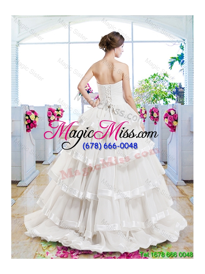 wholesale fashionable ruffled layers wedding dresses with brush train