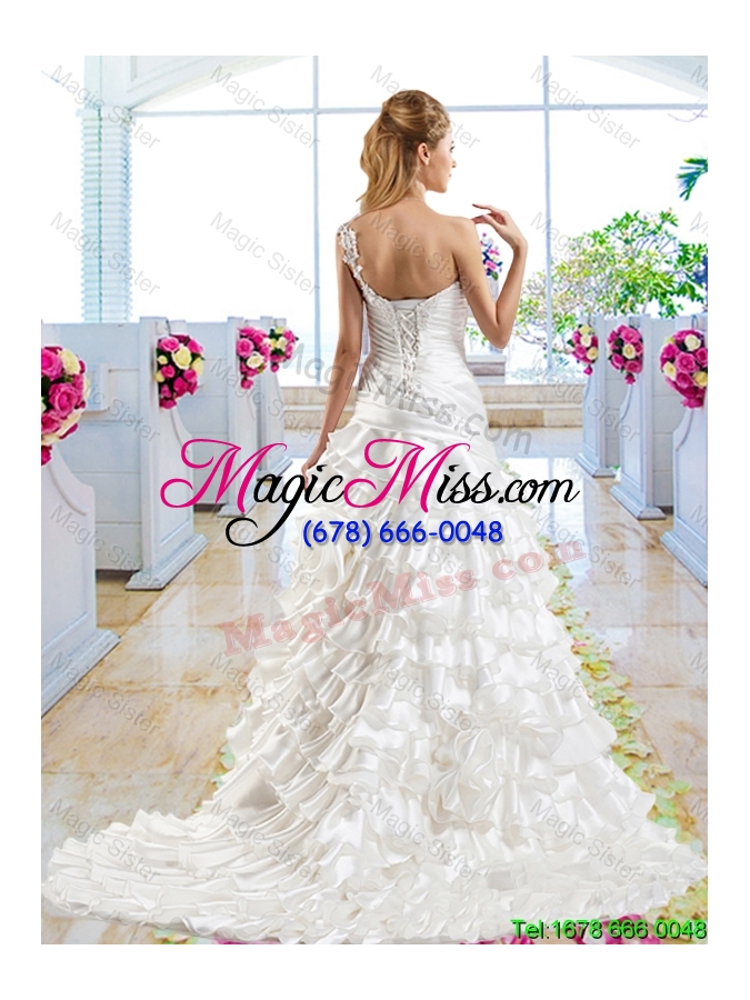 wholesale beautiful one shoulder wedding gowns with ruffled layers