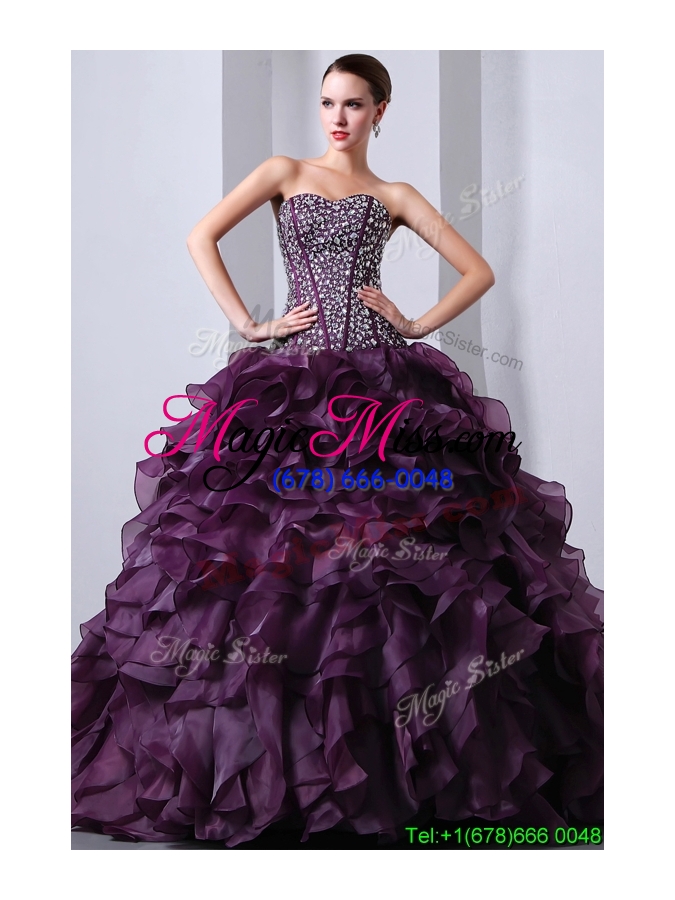 wholesale 2016 new style brush train sweet 16 dresses with beading and ruffles