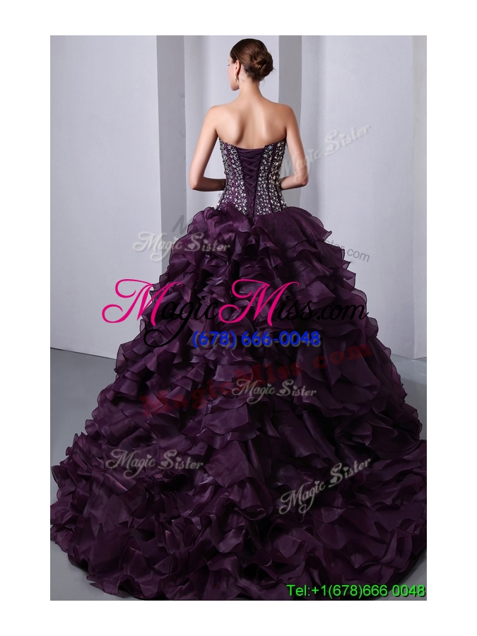 wholesale 2016 new style brush train sweet 16 dresses with beading and ruffles