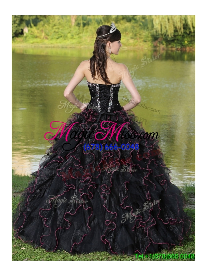 wholesale 2016 fashionable ruffles layered and beading quinceanera gowns in black