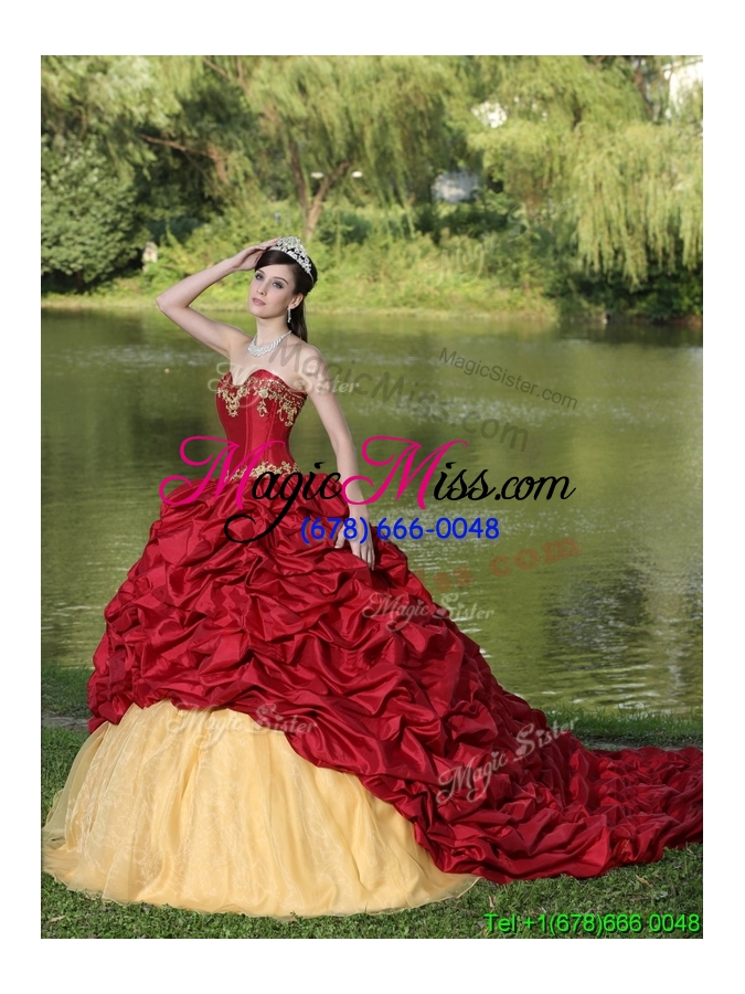 wholesale exclusive appliques and pick ups brush train quinceanera dresses