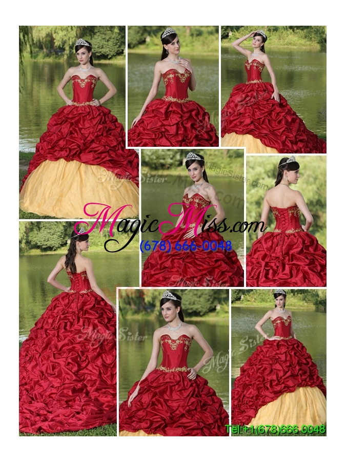 wholesale exclusive appliques and pick ups brush train quinceanera dresses