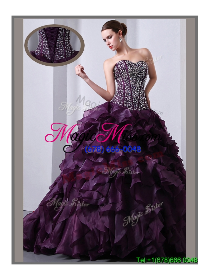 wholesale 2016 beautiful a line brush train beading and ruffles quinceanea dresses