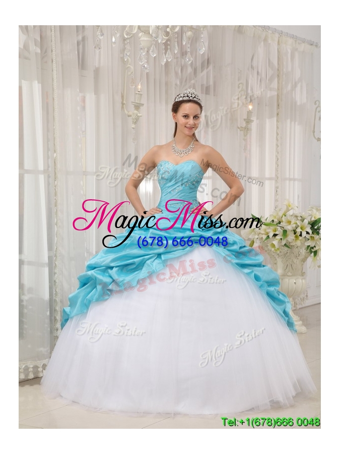 wholesale 2016 cheap aqua blue ball gown sweetheart quinceanera dresses