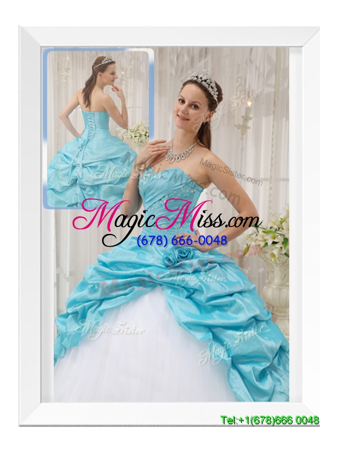 wholesale 2016 cheap aqua blue ball gown sweetheart quinceanera dresses