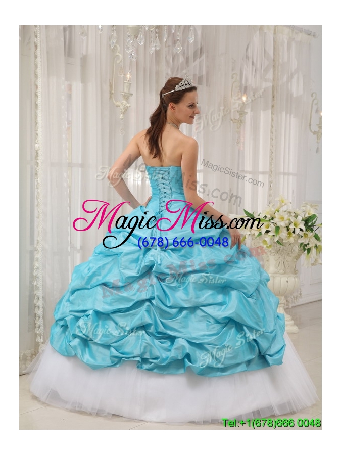 wholesale 2016 cheap aqua blue ball gown sweetheart quinceanera dresses