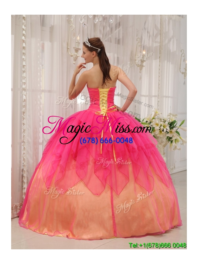 wholesale luxurious beading strapless wholesale quinceanera gowns in hot pink