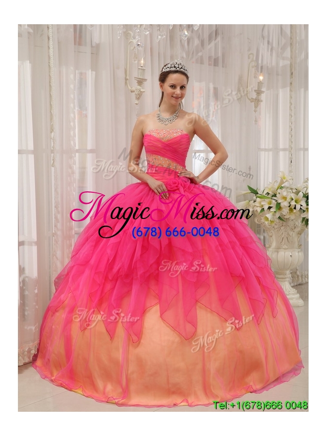 wholesale luxurious beading strapless wholesale quinceanera gowns in hot pink