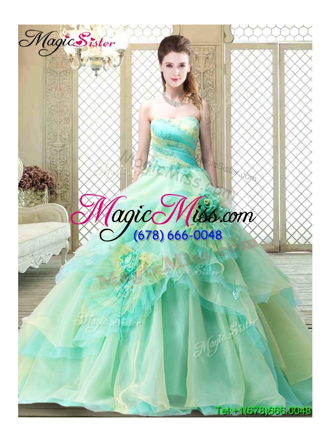 wholesale new strapless brush train  2016 prom dresses with hand made flowers