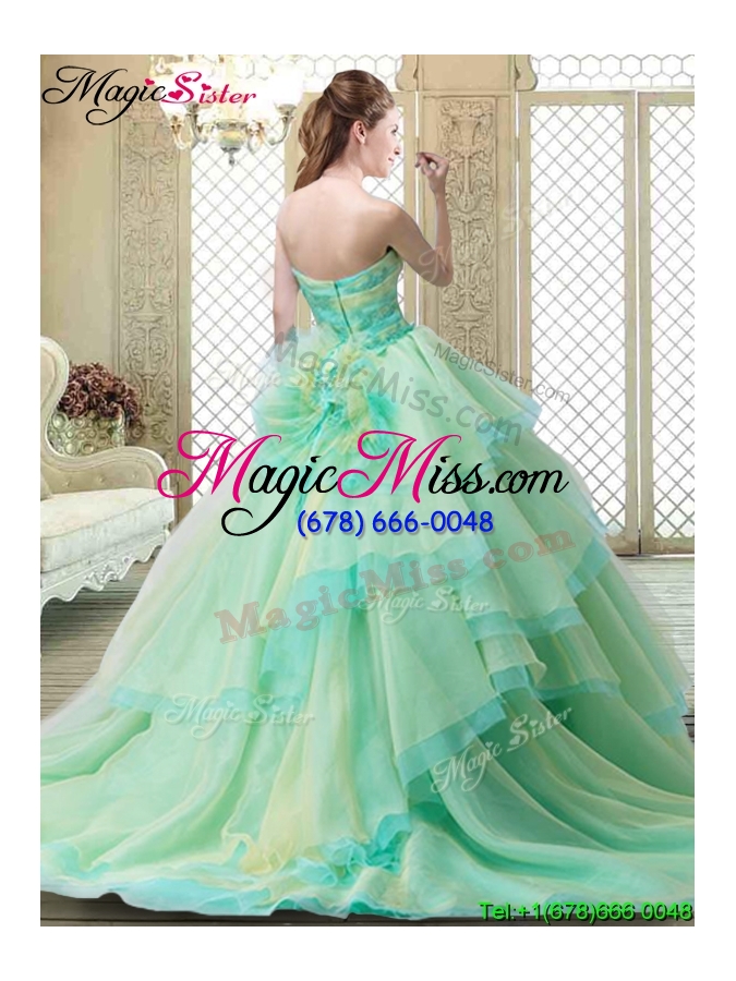 wholesale new strapless brush train  2016 prom dresses with hand made flowers