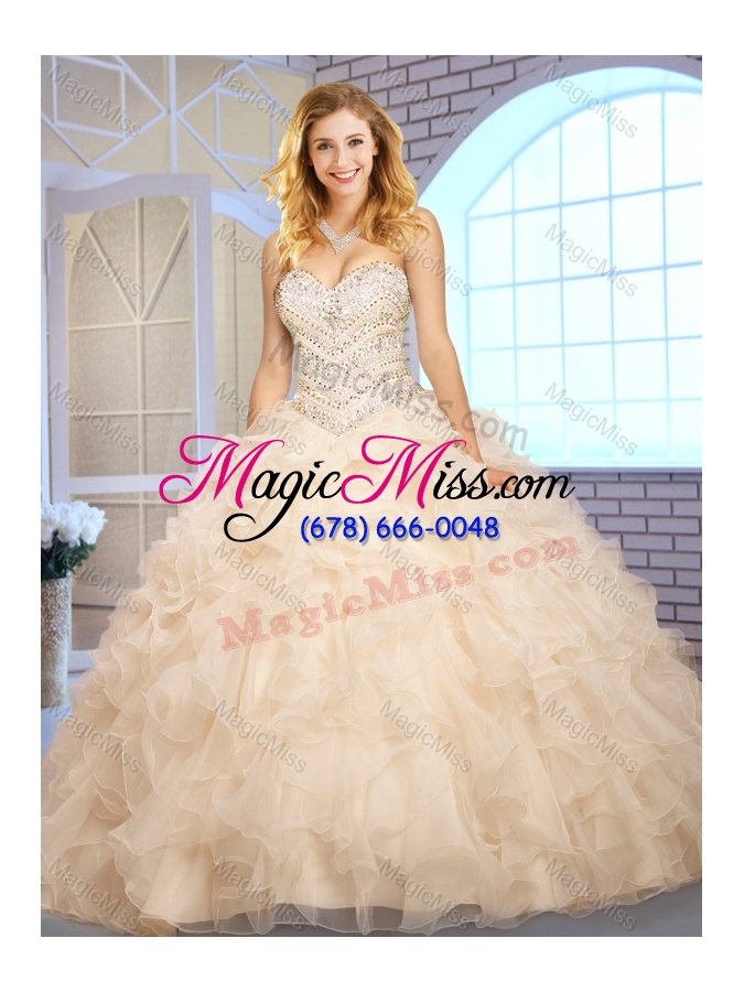 wholesale beautiful ball gown champagne sweet 16 dresses with beading and ruffles