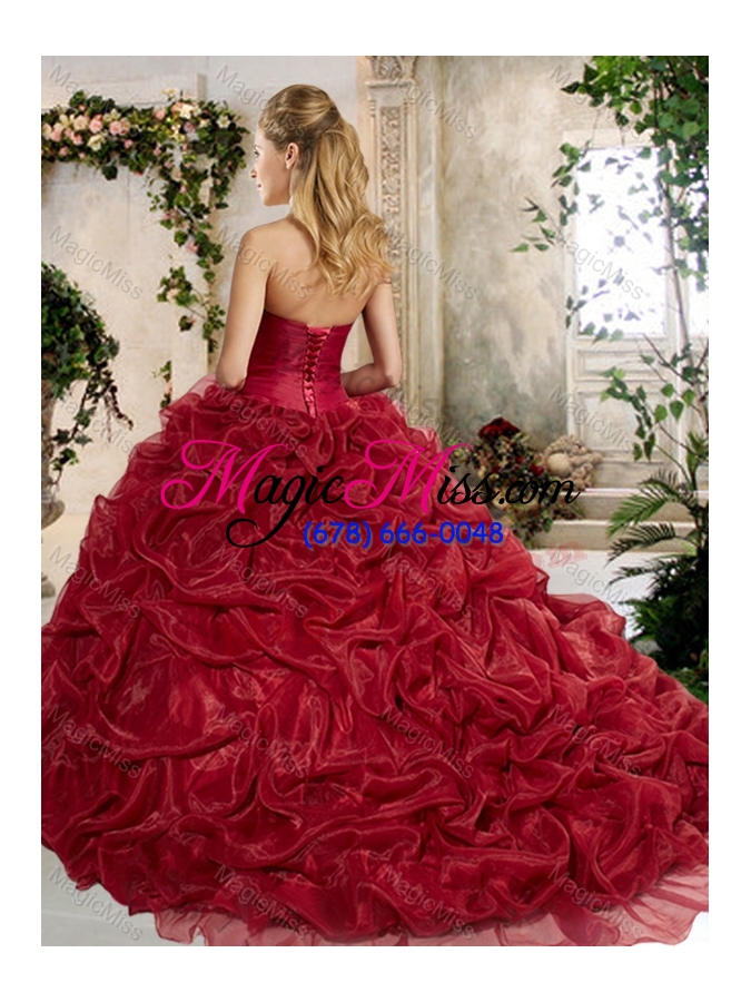 wholesale gorgeous brush train wine red quinceanera gowns with embroidery