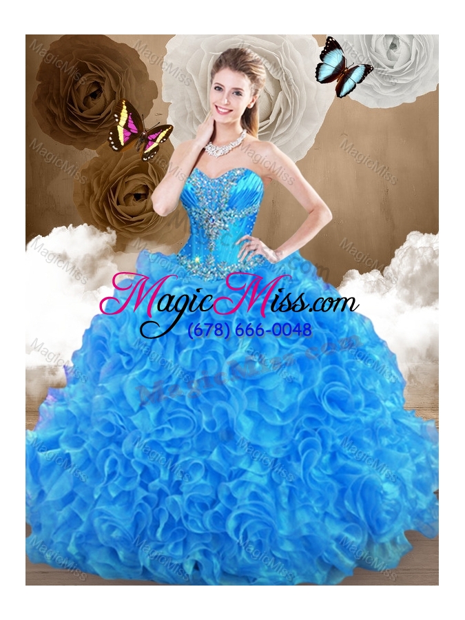 wholesale 2016 pretty blue sweet 16 gowns with beading and ruffles