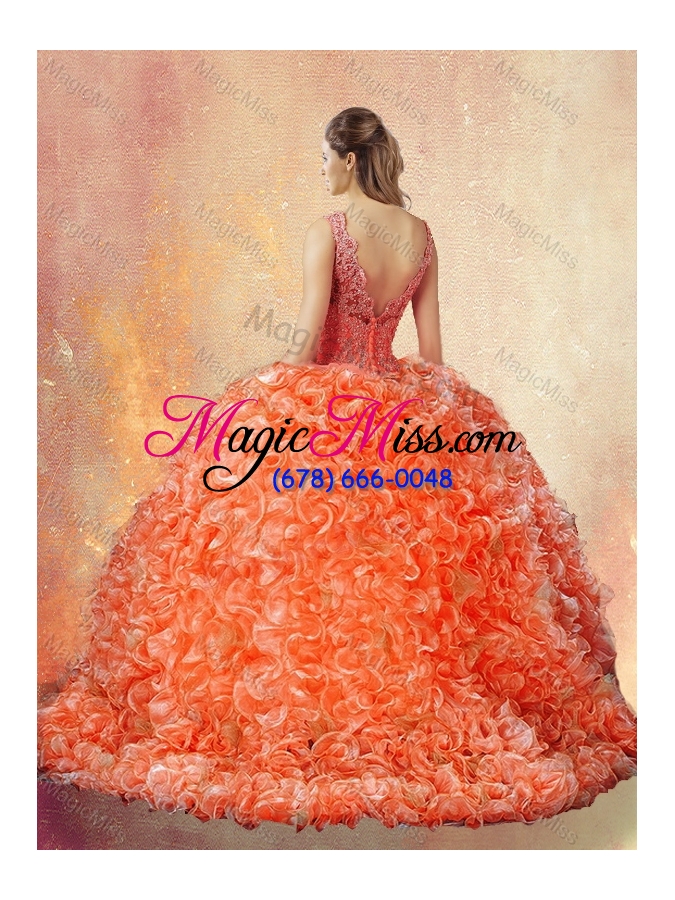 wholesale new style v neck brush train quinceanera dresses with appliques