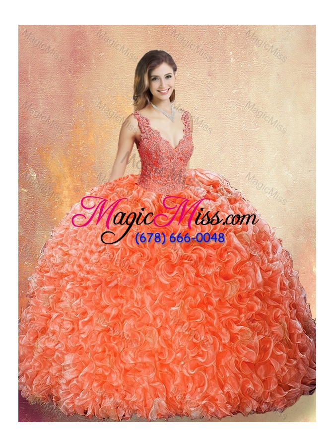 wholesale new style v neck brush train quinceanera dresses with appliques