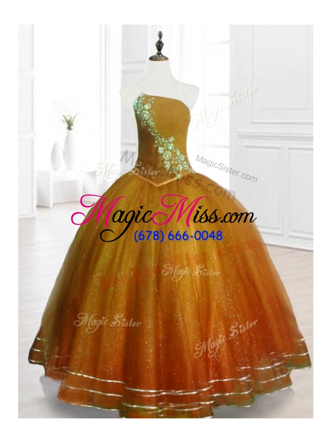 wholesale in stock ball gown strapless organza quinceanera dresses with beading