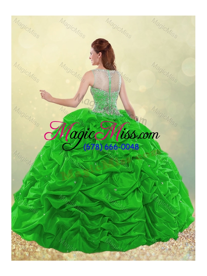 wholesale pretty see through scoop beaded and bubble green quinceanera dress