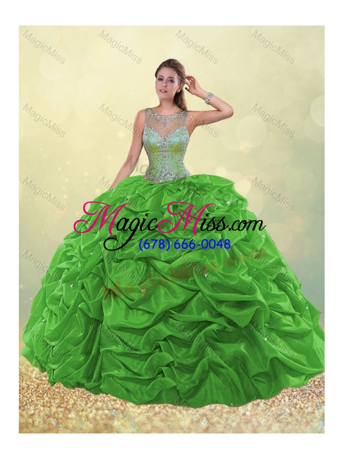 wholesale pretty see through scoop beaded and bubble green quinceanera dress