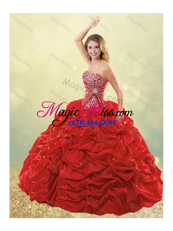 wholesale new style puffy skirt bubble red quinceanera dress in taffeta