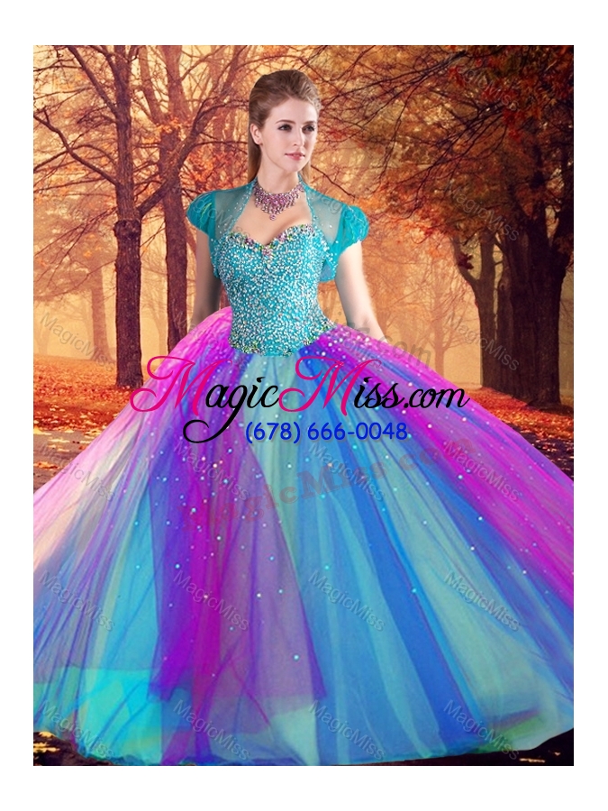 wholesale beautiful beaded multi color quinceanera dress in tulle