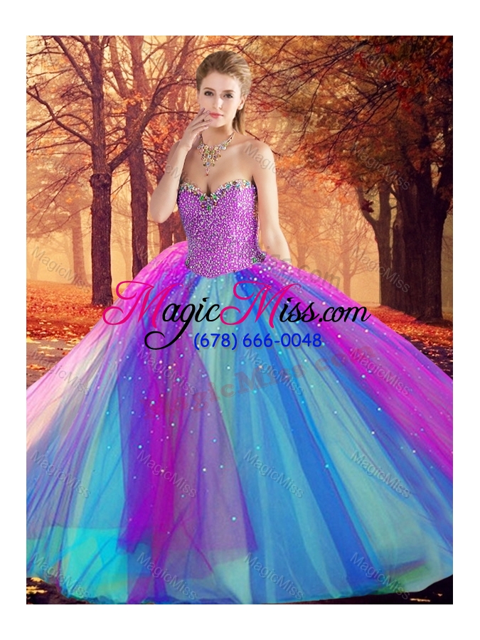 wholesale beautiful beaded multi color quinceanera dress in tulle