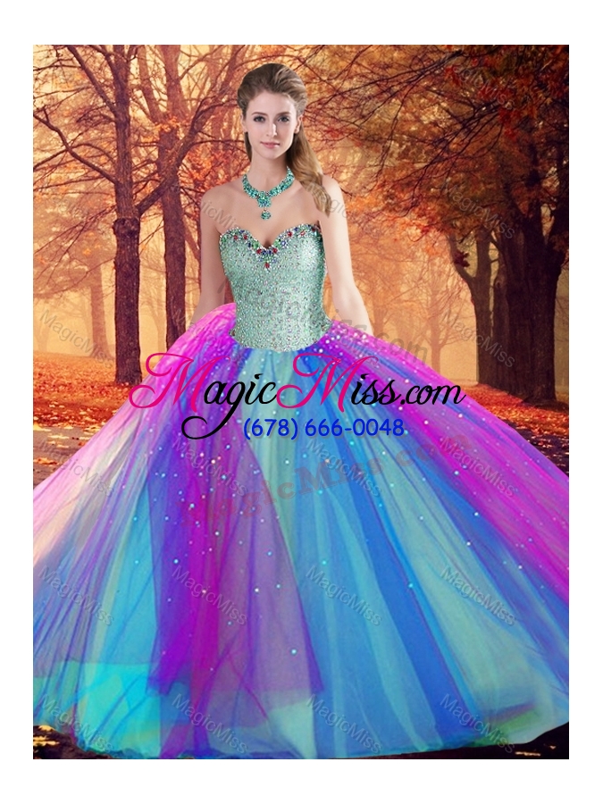 wholesale beautiful beaded multi color quinceanera dress in tulle