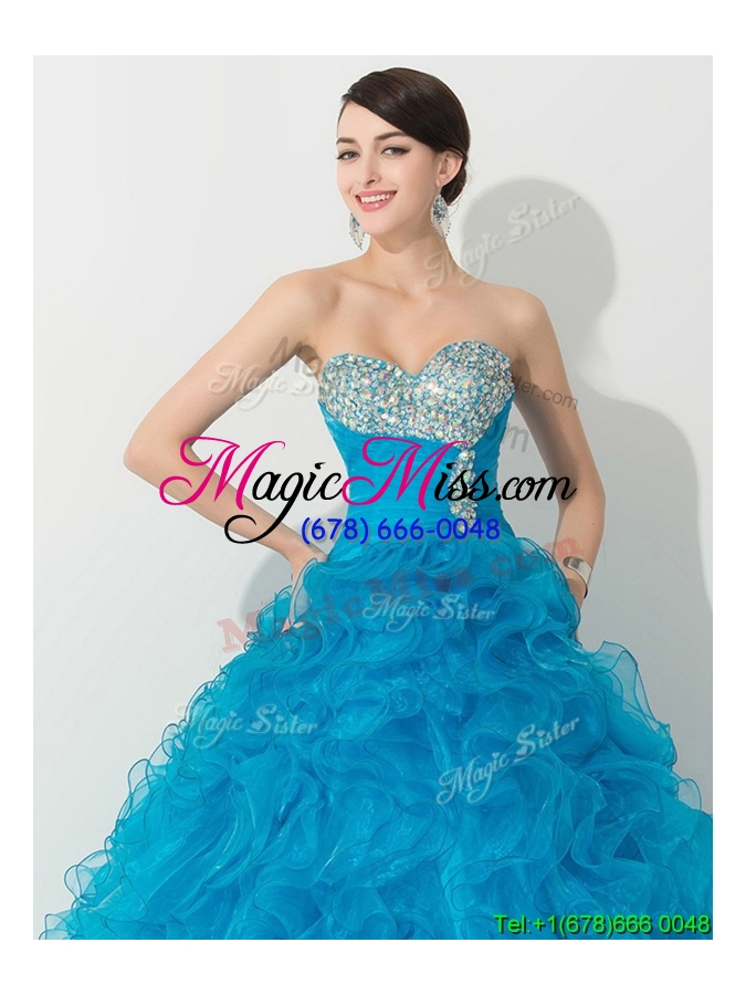 wholesale princess baby blue quinceanera gown with beading and ruffles