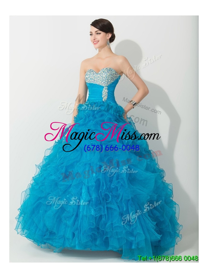 wholesale princess baby blue quinceanera gown with beading and ruffles