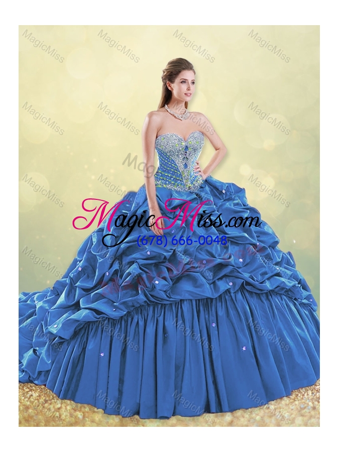 wholesale classical taffeta blue quinceanera dress with beading and bubbles