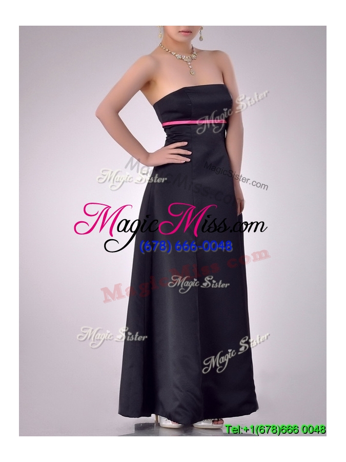 wholesale classical black ankle length dama dress with hot pink belt