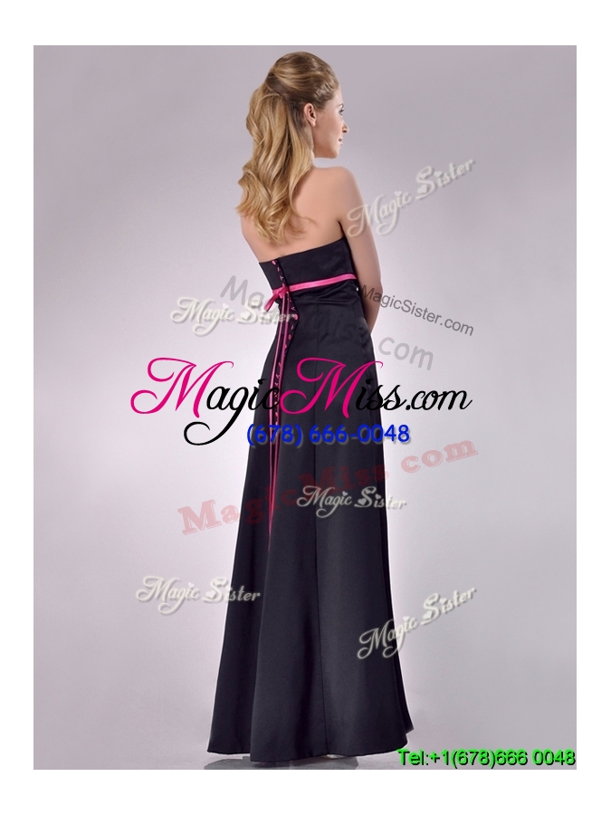 wholesale classical black ankle length dama dress with hot pink belt